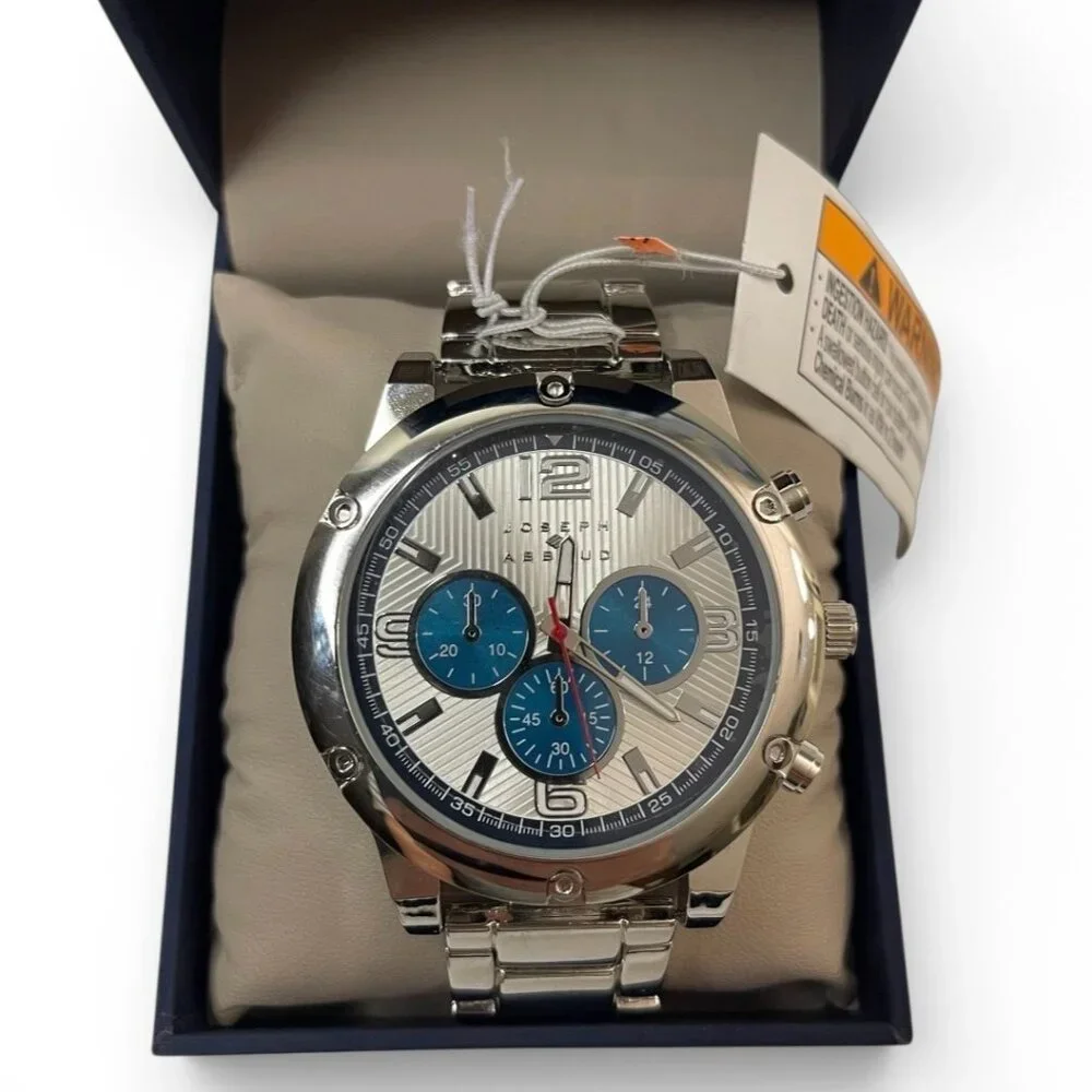 Joseph Abboud Silver-Tone White Dial Mens Watch In Original Box, New - Picture 2 of 13